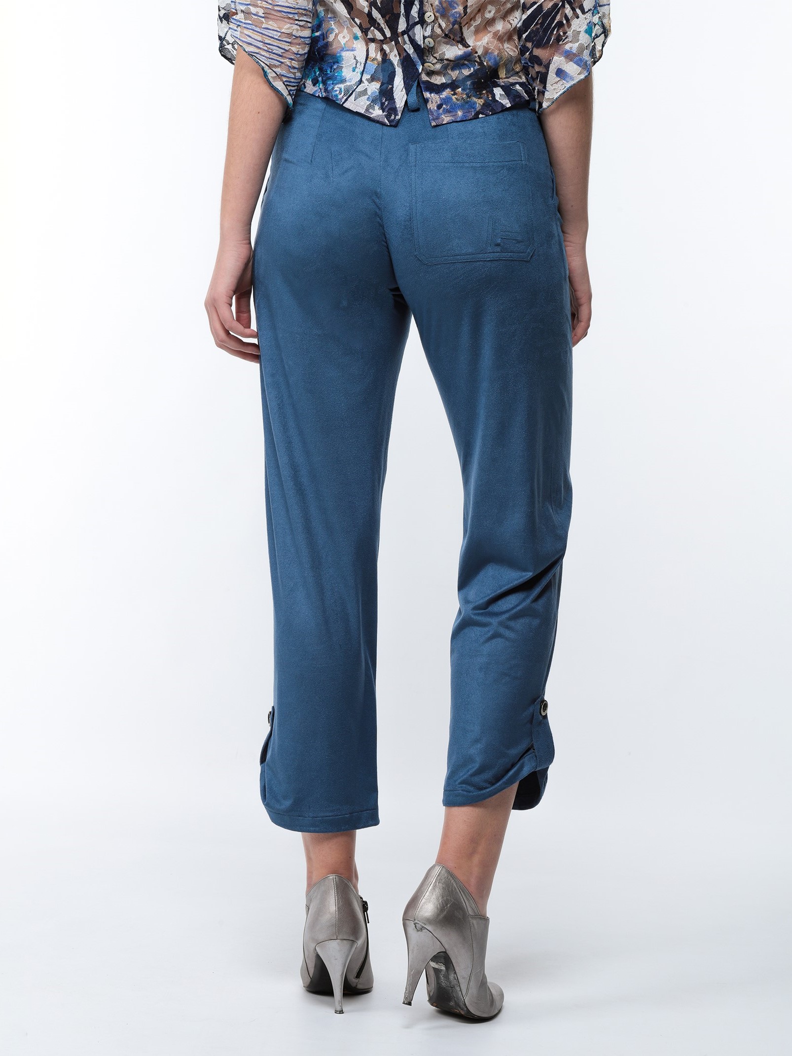 Blue denim eco-suede trousers